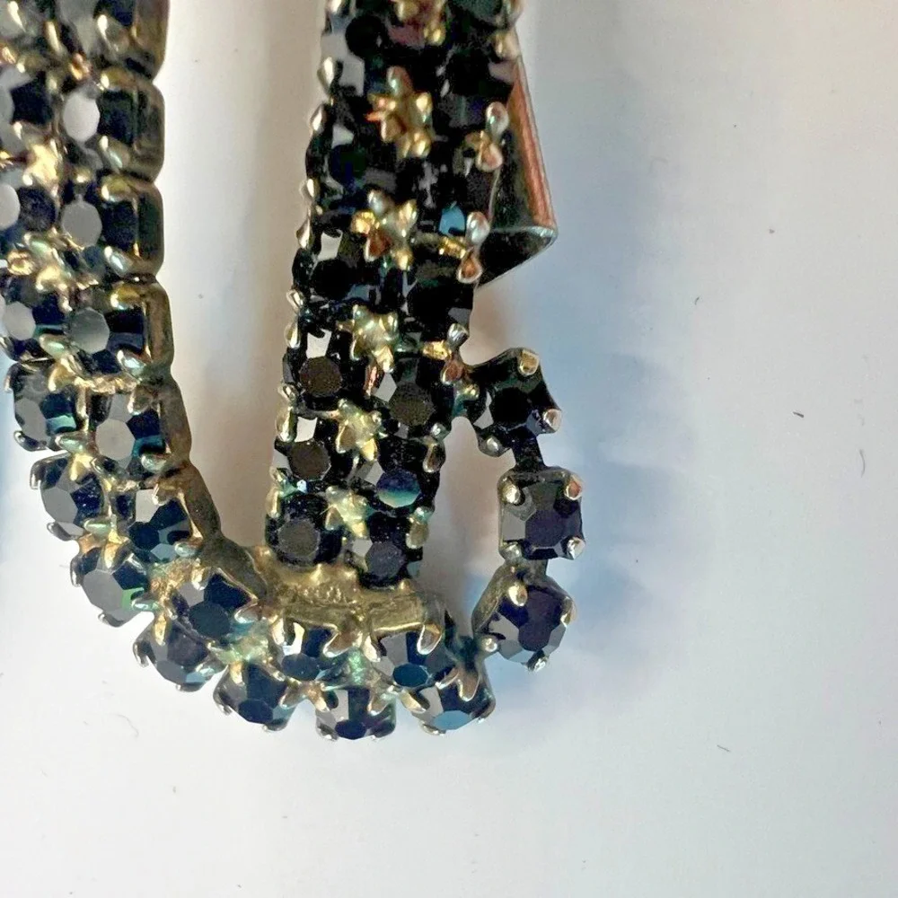 Vintage MUSI Black‎ Rhinestone Shoe Clips 1950s Mid Century Glam Accessory MCM